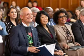 U of T President Meric Gertler with Toronto Mayor Olivia Chow and Michaëlle Jean, who served as Canada’s governor general from 2005 to 2010 (photo by Johnny Guatto)